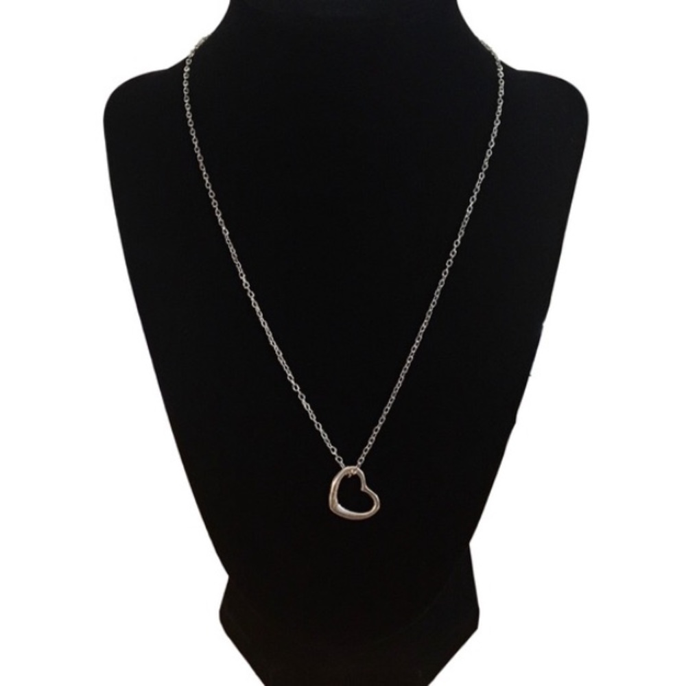 Open Heart Charm Necklace Antiqued Silver Finish - Picture 2 of 4